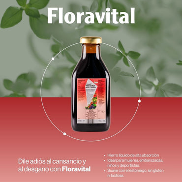 Extracto de plantas Floravital de SalusFlora en botella de 250 ml, con gotas y etiqueta visible.