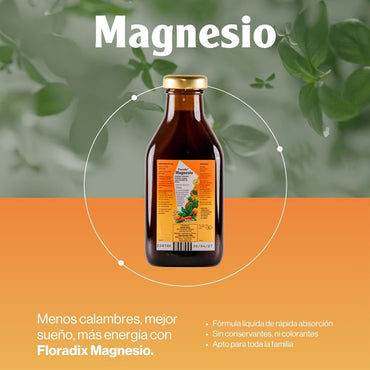 Botella de magnesio SalusFlora de 250 ml, líquido y natural, para bienestar y salud, con etiqueta visible en la imagen.