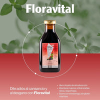 Extracto de plantas Floravital de SalusFlora en botella de 250 ml, con gotas y etiqueta visible.